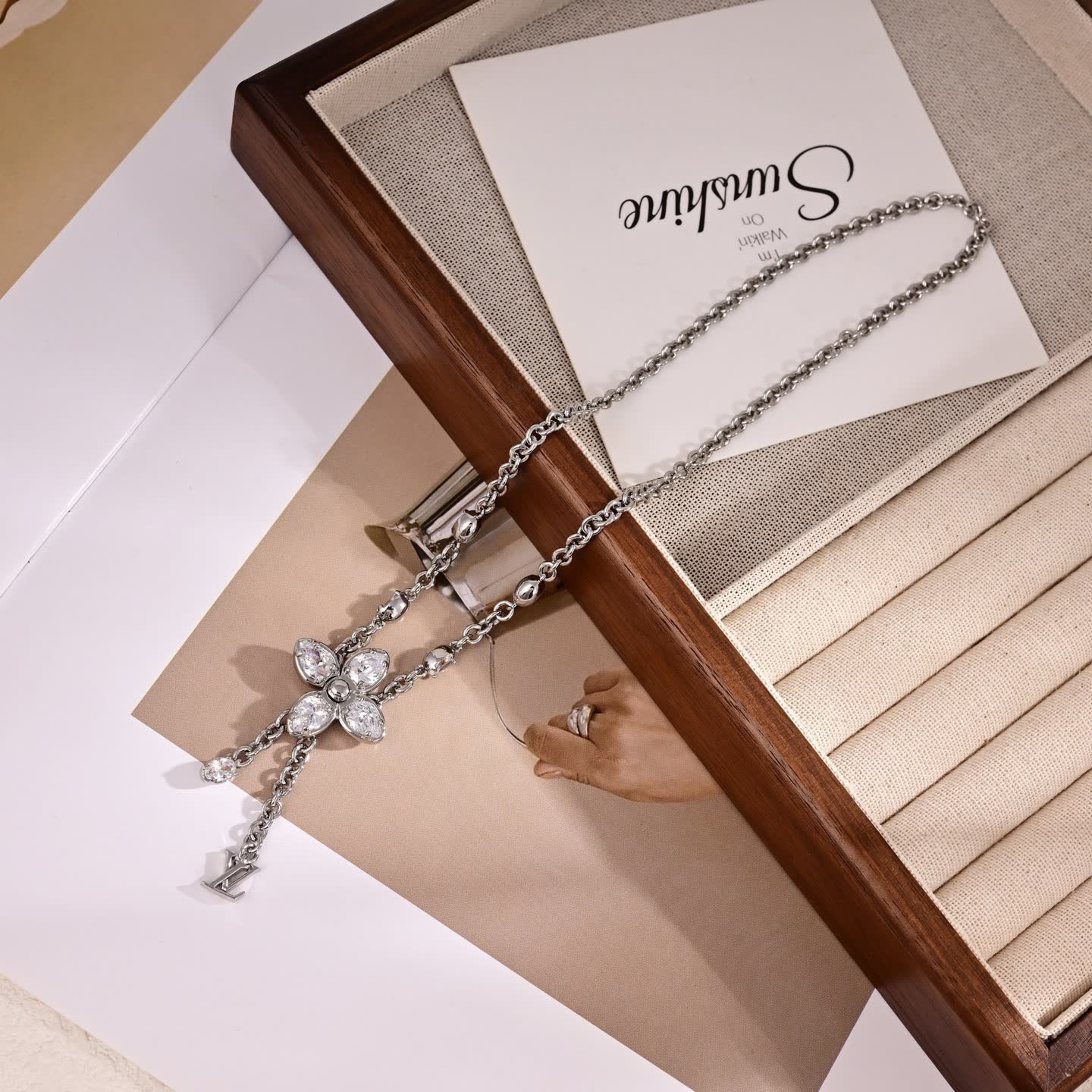 Louis Vuitton Silver Flower Necklace with Diamonds
